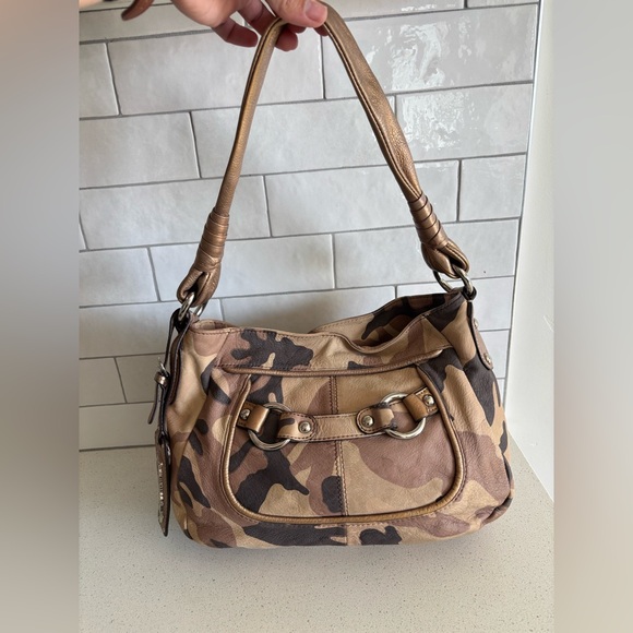 b. makowsky Handbags - B. Makowsky Camoflauge Leather Satchel Shoulderbag Purse Tan Brown Medium Y2K